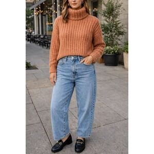 Free People Chunky Ribbed Turtleneck Sweater XS Rust Alpaca Wool Blend Cropped